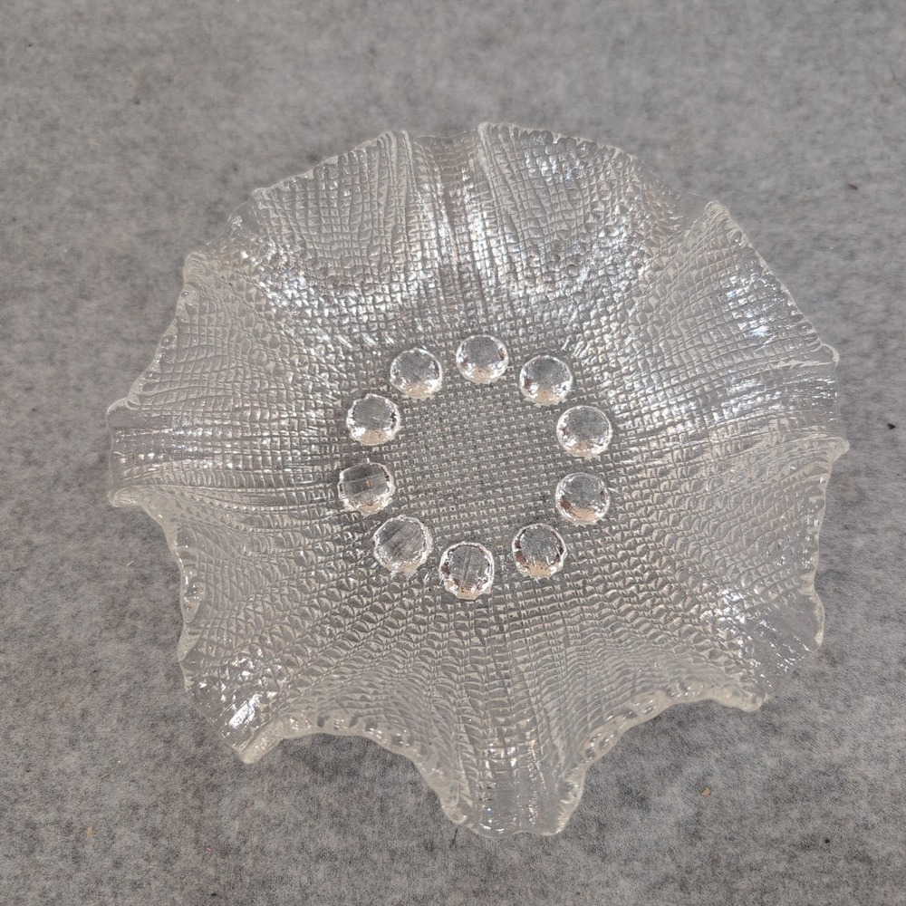 Vintage Clear Textured Ruffled Glass Bowls Set of 3 Bubble Base Trinket Dishes - Picture 6 of 8